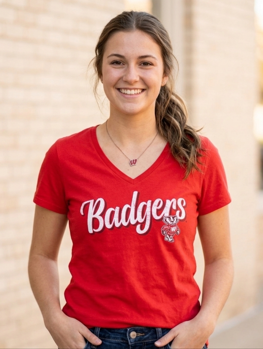 Badgers Red V-Neck Tee